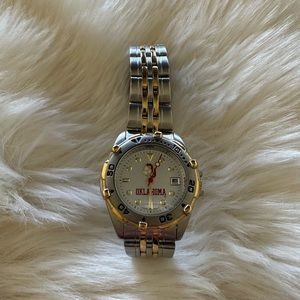 Fossil Oklahoma Sooners OU Ladies Two Tone Stainless Steel Watch